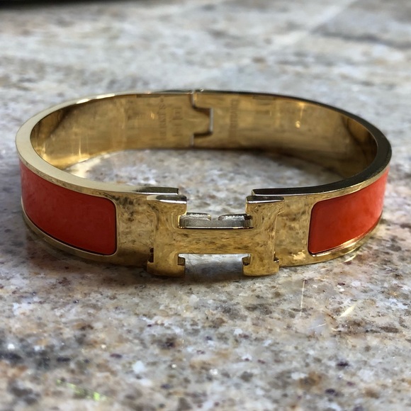 Hermes Jewelry - Orange Hermes Auth Clic Clac H Enamel Bracelet